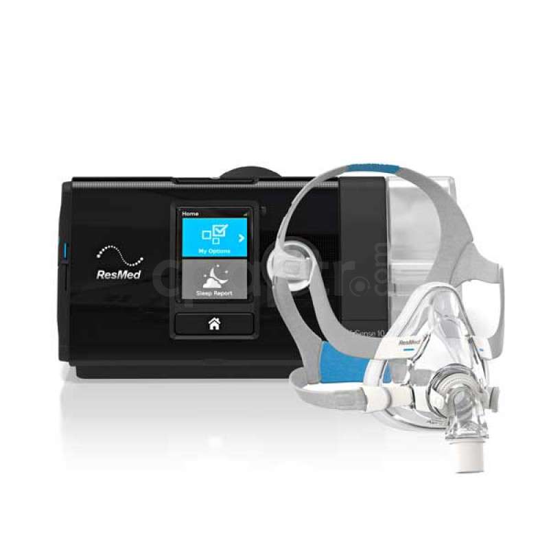 ResMed AirSense 10 Otomatik (Auto) CPAP Uyku Apnesi Tedavi Cihazı + Nemlendirici Ünitesi + ResMed AirFit F20 Ağız Burun Maske